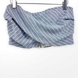 SAGE THE LABEL Blue White Striped Strapless Crop Top